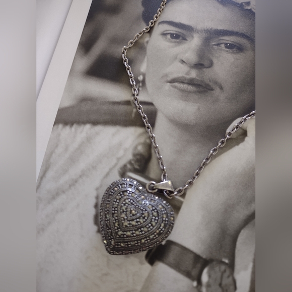 Sterling Silver Marcasite Heart Pendant - Picture 6 of 8